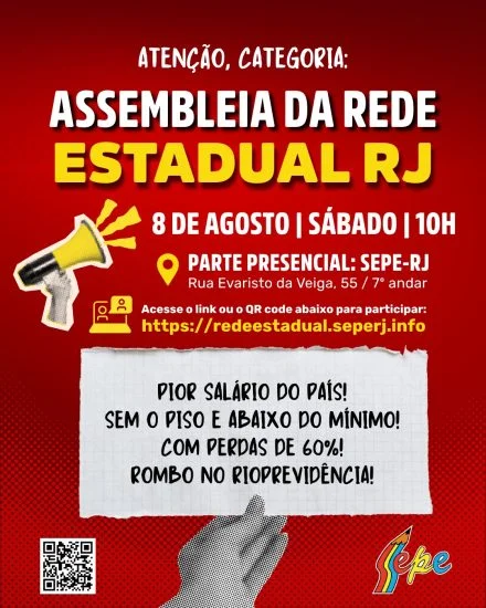 Sepe convoca rede estadual para assembleia híbrida no dia 08 de agosto (sábado)